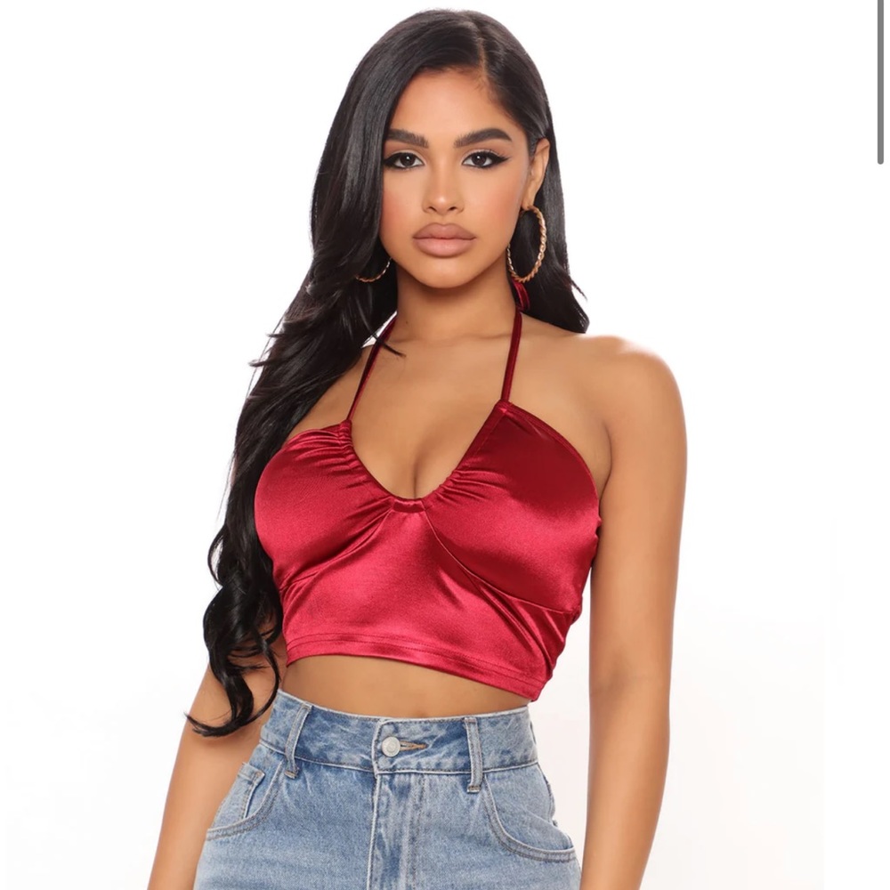Satin Halter Top in Wine - NEW